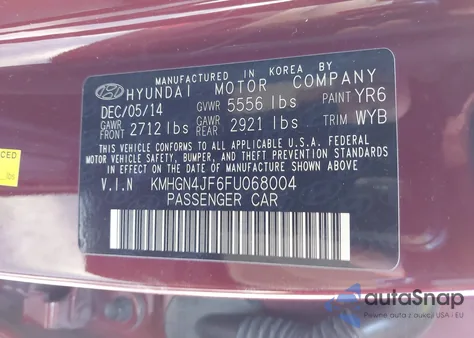 2015 Hyundai Genesis 5.0 z USA, uszkodzony, nr VIN KMHGN4JF6FU068004